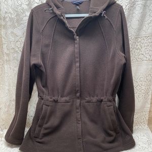 Lands End Fleece Hooded Jacket Chocolate Brown Polartec